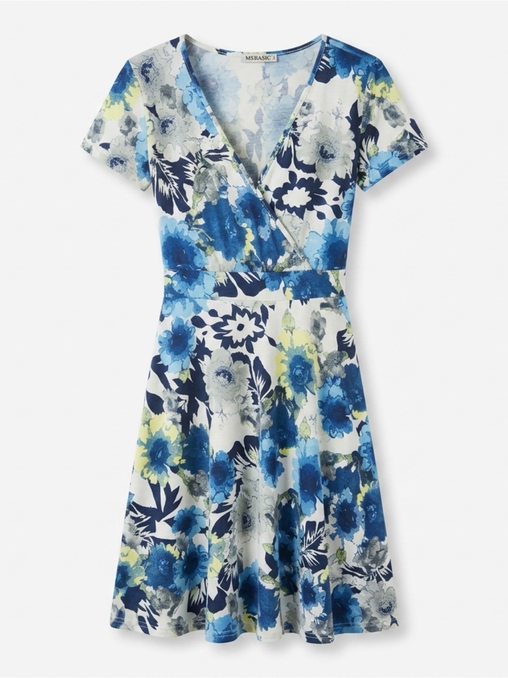 Blue Floral Faux-Wrap Mini Dress (no 45)